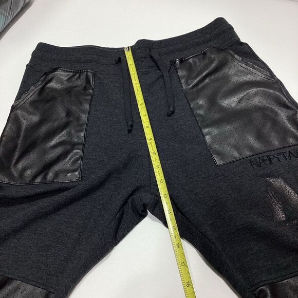 Nappy Tabs Joggers Sweatpants Urban Couture M Men’s Black Faux Leather Pockets - Picture 13 of 15